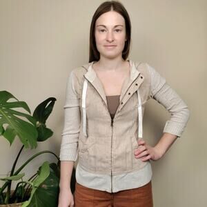 Anthropologie Saturday Sunday Linen Hoodie Zip Up Tan Cream XS